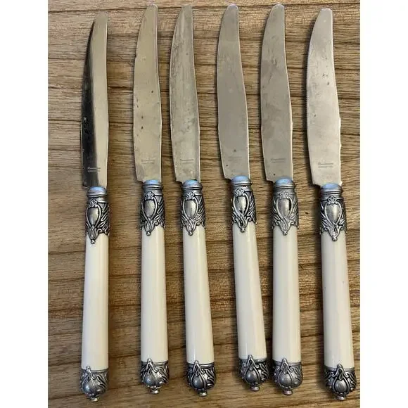Vtg Set of 6 Home Essentials RENAISSANCE BONE Dinner Knives 9” Serrated - Picture 6 of 7